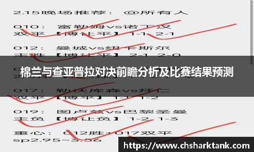棉兰与查亚普拉对决前瞻分析及比赛结果预测